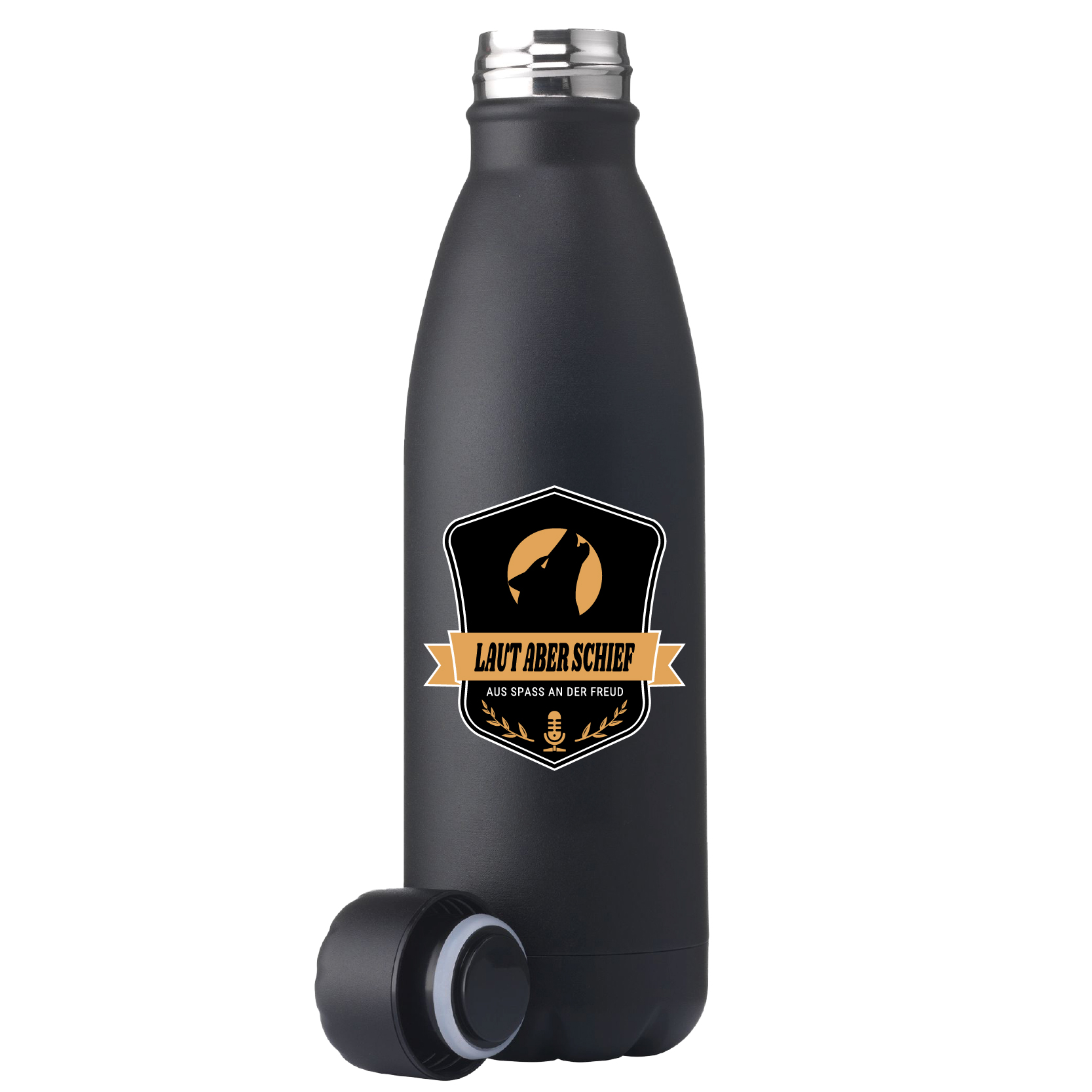 Thermosflasche aus recyceltem Edelstahl, Schwarz